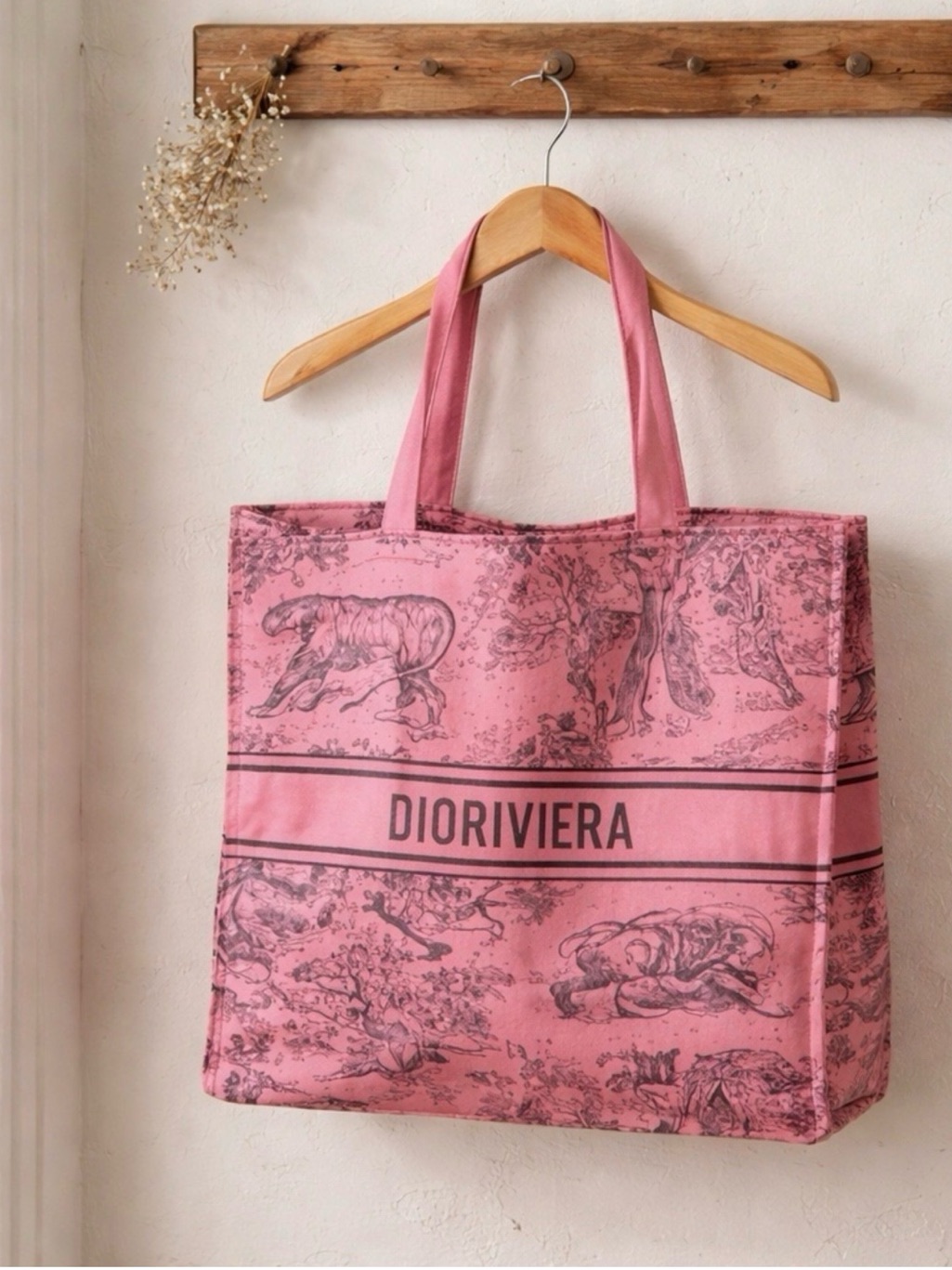 Dior Pink Toile Print Canvas Tote